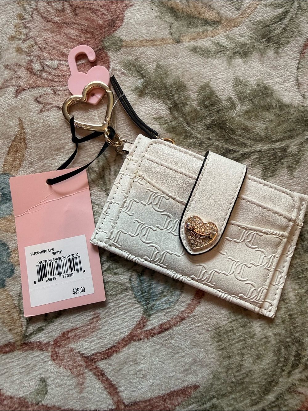 Juicy Couture White Embossed Card Holder with Heart Charm Keyring